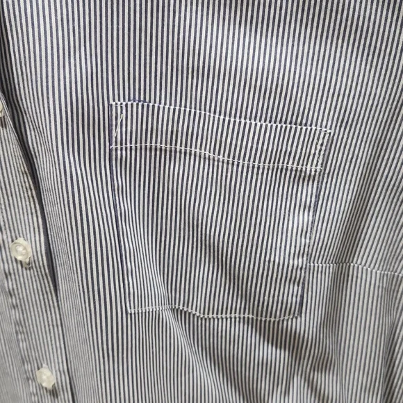 Blue and White striped cotton blend blouse in great condition! Medium - Picture 2 of 7